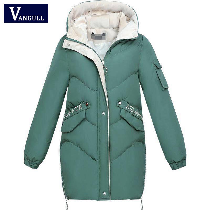 Vangull 2019 Women Winter Hooded Warm Coat Plus Size Green Cotton Padded Jacket Female Long Parka Womens Wadded Jaqueta Feminina