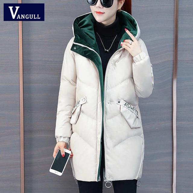 Vangull 2019 Women Winter Hooded Warm Coat Plus Size Green Cotton Padded Jacket Female Long Parka Womens Wadded Jaqueta Feminina