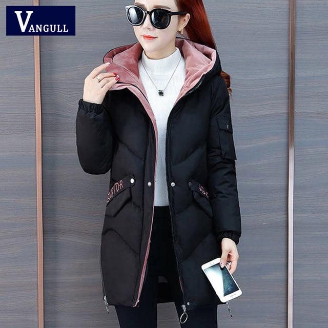 Vangull 2019 Women Winter Hooded Warm Coat Plus Size Green Cotton Padded Jacket Female Long Parka Womens Wadded Jaqueta Feminina