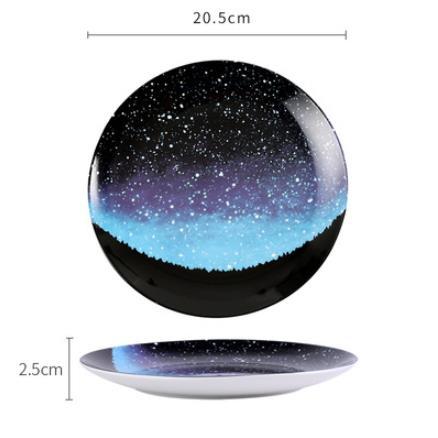 8 inch Nordic Night Sky Star Aurora Ceramic Dinner Dish Plate Decorative Dish Salad Dessert Snack Dish Food Container Crockery