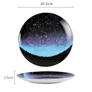 8 inch Nordic Night Sky Star Aurora Ceramic Dinner Dish Plate Decorative Dish Salad Dessert Snack Dish Food Container Crockery