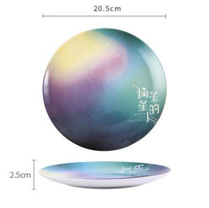 8 inch Nordic Night Sky Star Aurora Ceramic Dinner Dish Plate Decorative Dish Salad Dessert Snack Dish Food Container Crockery