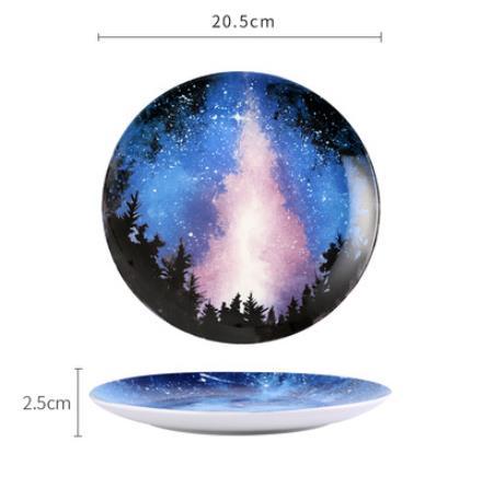 8 inch Nordic Night Sky Star Aurora Ceramic Dinner Dish Plate Decorative Dish Salad Dessert Snack Dish Food Container Crockery