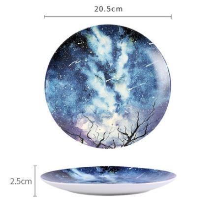 8 inch Nordic Night Sky Star Aurora Ceramic Dinner Dish Plate Decorative Dish Salad Dessert Snack Dish Food Container Crockery