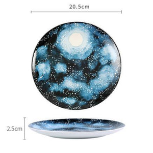 8 inch Nordic Night Sky Star Aurora Ceramic Dinner Dish Plate Decorative Dish Salad Dessert Snack Dish Food Container Crockery