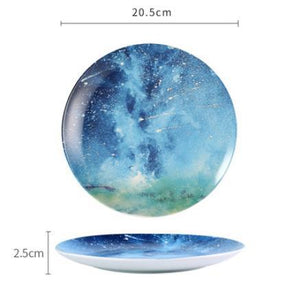 8 inch Nordic Night Sky Star Aurora Ceramic Dinner Dish Plate Decorative Dish Salad Dessert Snack Dish Food Container Crockery