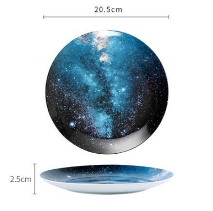 8 inch Nordic Night Sky Star Aurora Ceramic Dinner Dish Plate Decorative Dish Salad Dessert Snack Dish Food Container Crockery