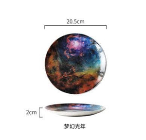 8 inch Nordic Night Sky Star Aurora Ceramic Dinner Dish Plate Decorative Dish Salad Dessert Snack Dish Food Container Crockery