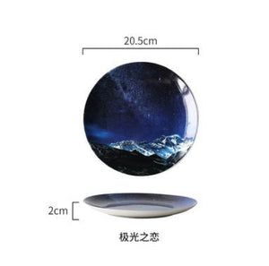 8 inch Nordic Night Sky Star Aurora Ceramic Dinner Dish Plate Decorative Dish Salad Dessert Snack Dish Food Container Crockery