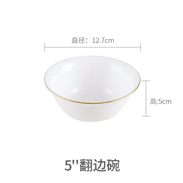 White Dinner Plate Bowl Dinnerware Set with Glod Rim Porcelain Soup Noodle Salad Bowl Fish Plate Spoon Glass Tableware Crockery