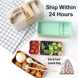 900ml Portable Healthy Material Lunch Box 3 Layer Wheat Straw Bento Boxes Microwave Dinnerware Food Storage Container Foodbox