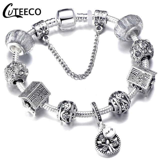 925 Fashion Silver Charms Bracelet Bangle For Women Crystal Flower Fairy Bead