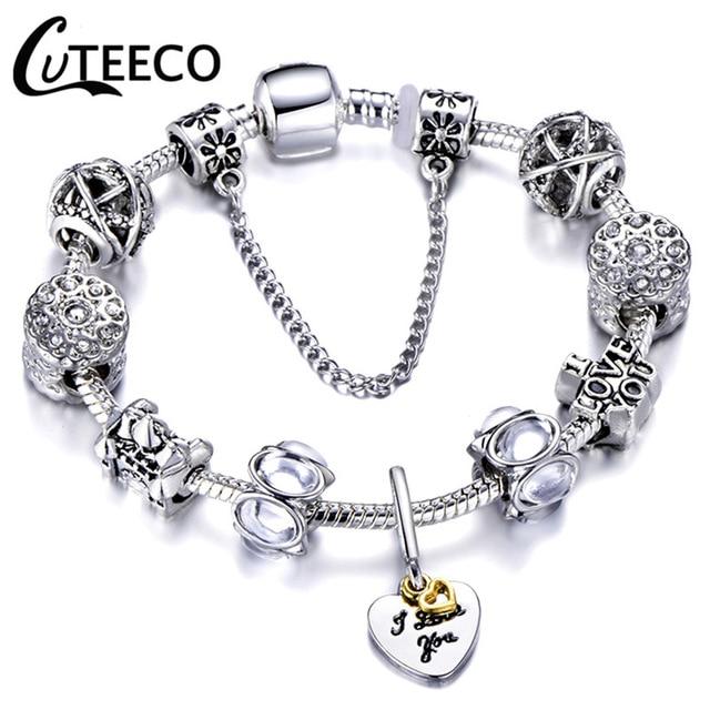 925 Fashion Silver Charms Bracelet Bangle For Women Crystal Flower Fairy Bead