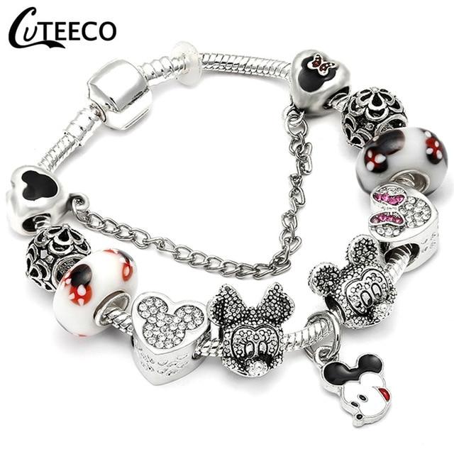 925 Fashion Silver Charms Bracelet Bangle For Women Crystal Flower Fairy Bead