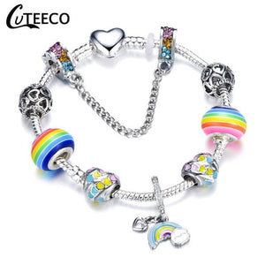 925 Fashion Silver Charms Bracelet Bangle For Women Crystal Flower Fairy Bead