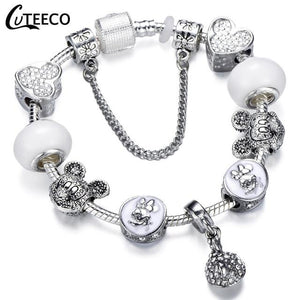 925 Fashion Silver Charms Bracelet Bangle For Women Crystal Flower Fairy Bead