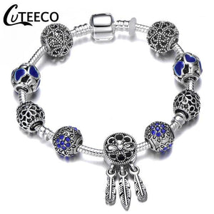 925 Fashion Silver Charms Bracelet Bangle For Women Crystal Flower Fairy Bead