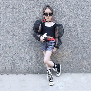 Summer girls t shirt baby crop top kids short tee children streetwear clothes