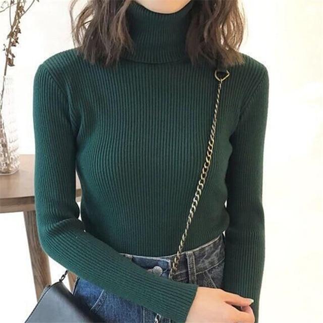 2019 Women Sweater casual solid turtleneck female pullover full sleeve warm soft spring autumn winter knitted cotton