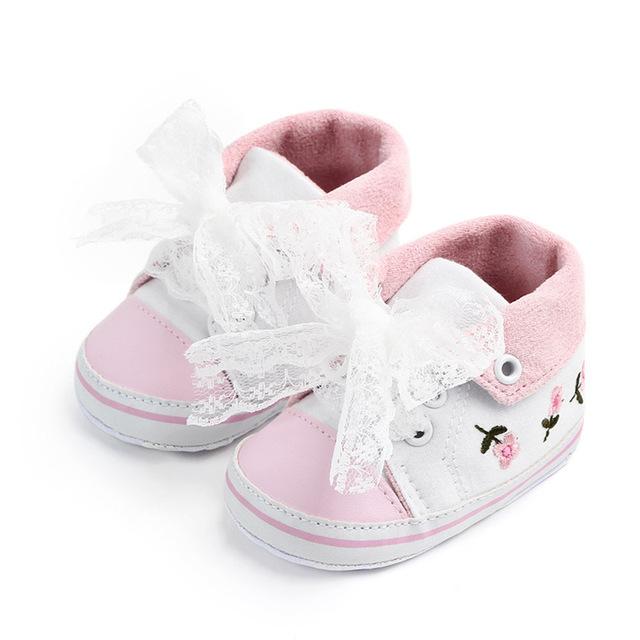 Baby Girl Shoes White Lace Floral Embroidered Soft Shoes