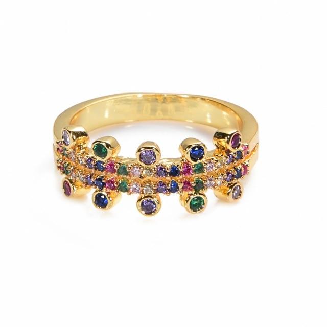 Women's Ring Crown Rainbow Ring Inlay Colored Rhinestone