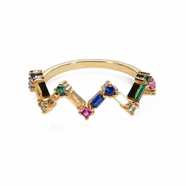 Women's Ring Crown Rainbow Ring Inlay Colored Rhinestone