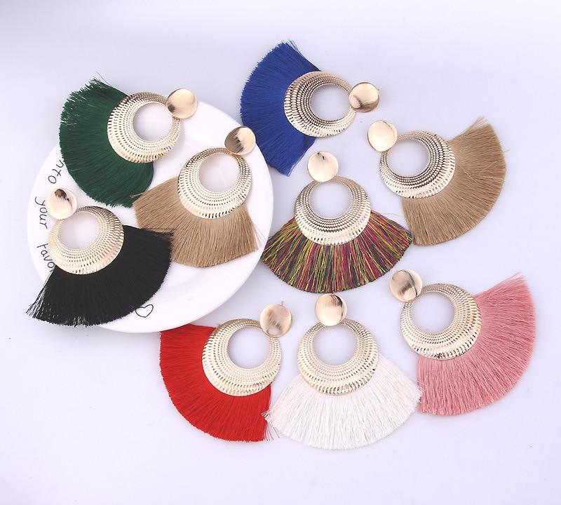 8-color bohemian tassel earrings exaggerated large geometric round pendant long earrings