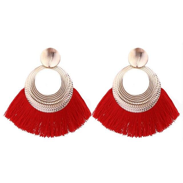 8-color bohemian tassel earrings exaggerated large geometric round pendant long earrings