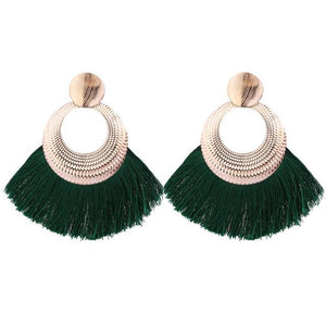 8-color bohemian tassel earrings exaggerated large geometric round pendant long earrings