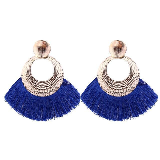 8-color bohemian tassel earrings exaggerated large geometric round pendant long earrings