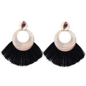 8-color bohemian tassel earrings exaggerated large geometric round pendant long earrings