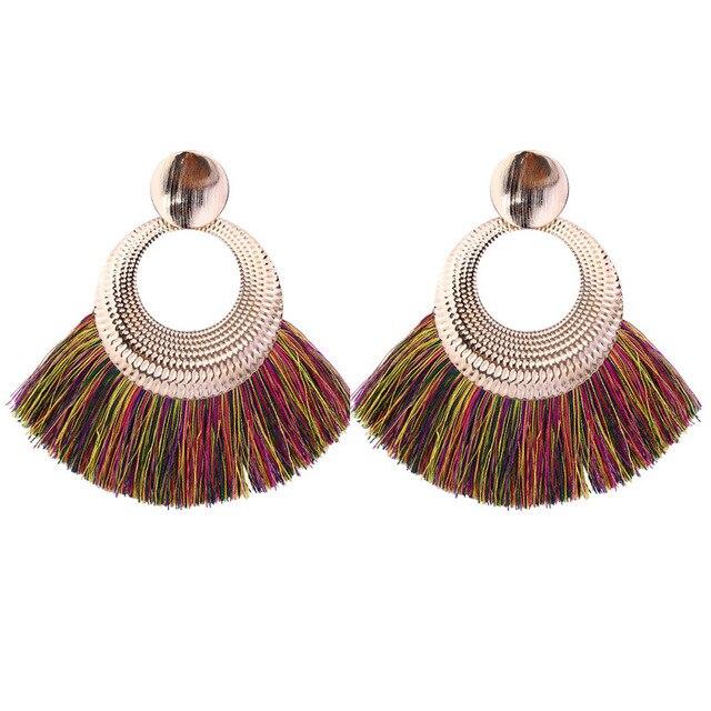 8-color bohemian tassel earrings exaggerated large geometric round pendant long earrings