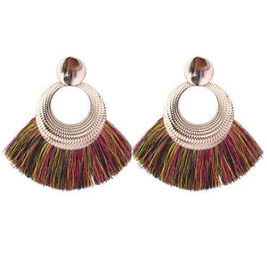 8-color bohemian tassel earrings exaggerated large geometric round pendant long earrings