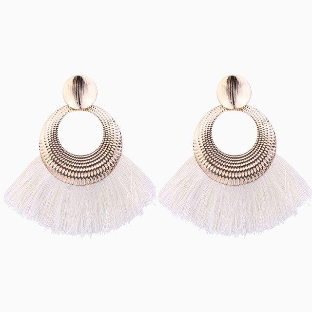 8-color bohemian tassel earrings exaggerated large geometric round pendant long earrings