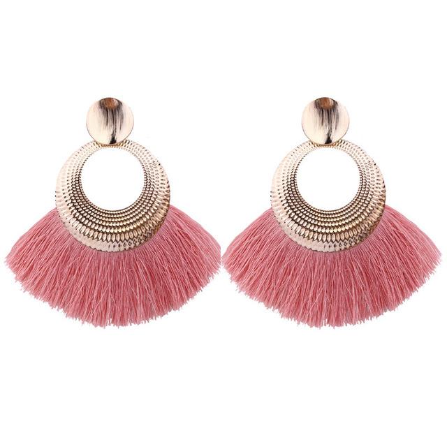 8-color bohemian tassel earrings exaggerated large geometric round pendant long earrings