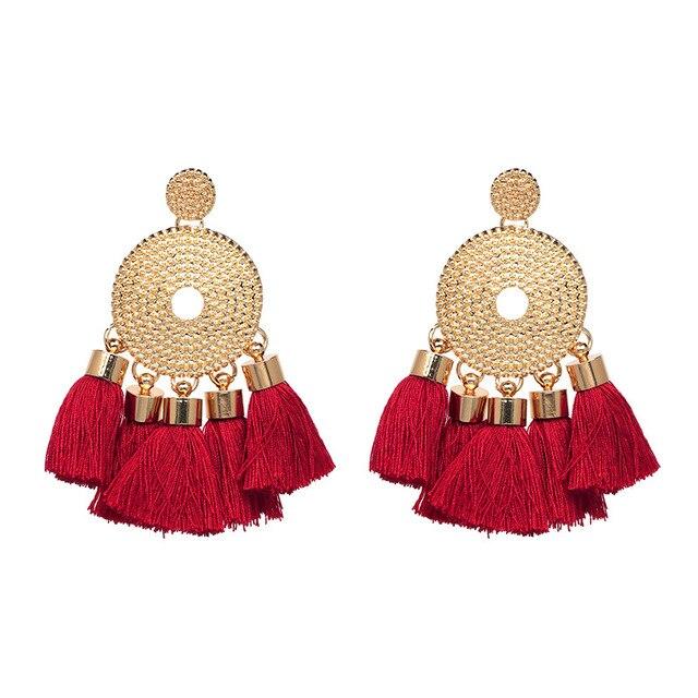 8-color bohemian tassel earrings exaggerated large geometric round pendant long earrings