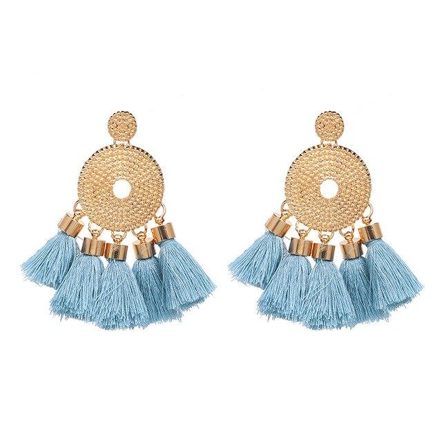 8-color bohemian tassel earrings exaggerated large geometric round pendant long earrings