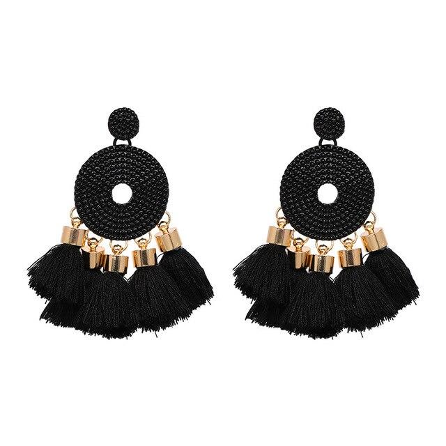 8-color bohemian tassel earrings exaggerated large geometric round pendant long earrings