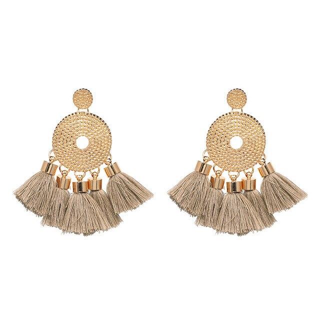 8-color bohemian tassel earrings exaggerated large geometric round pendant long earrings