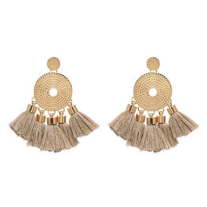 8-color bohemian tassel earrings exaggerated large geometric round pendant long earrings