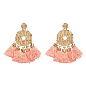 8-color bohemian tassel earrings exaggerated large geometric round pendant long earrings