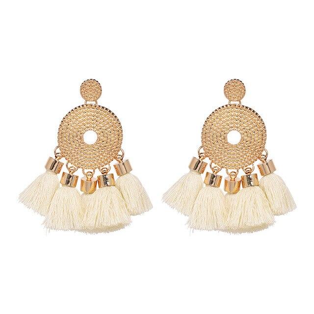 8-color bohemian tassel earrings exaggerated large geometric round pendant long earrings