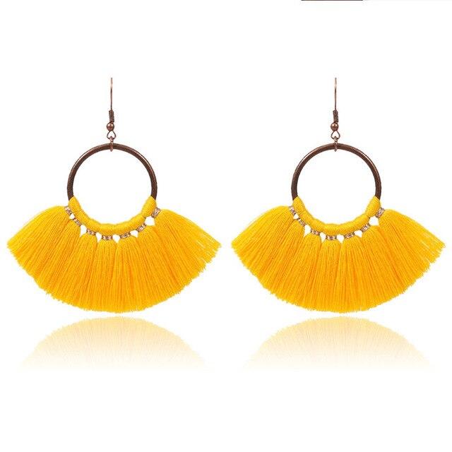 8-color bohemian tassel earrings exaggerated large geometric round pendant long earrings