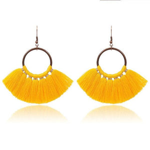 8-color bohemian tassel earrings exaggerated large geometric round pendant long earrings