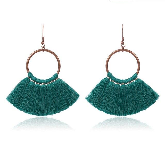 8-color bohemian tassel earrings exaggerated large geometric round pendant long earrings