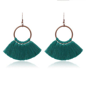 8-color bohemian tassel earrings exaggerated large geometric round pendant long earrings