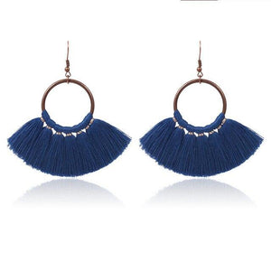 8-color bohemian tassel earrings exaggerated large geometric round pendant long earrings