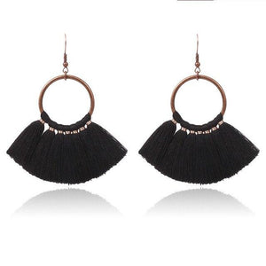 8-color bohemian tassel earrings exaggerated large geometric round pendant long earrings