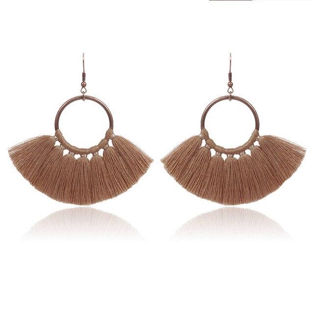 8-color bohemian tassel earrings exaggerated large geometric round pendant long earrings