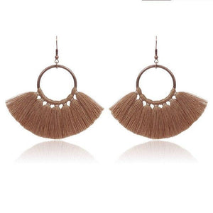 8-color bohemian tassel earrings exaggerated large geometric round pendant long earrings